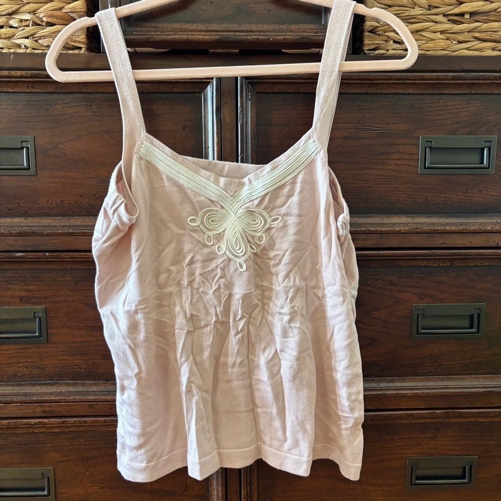 Michael Simon blush silk blend embroidered tank top in size XL